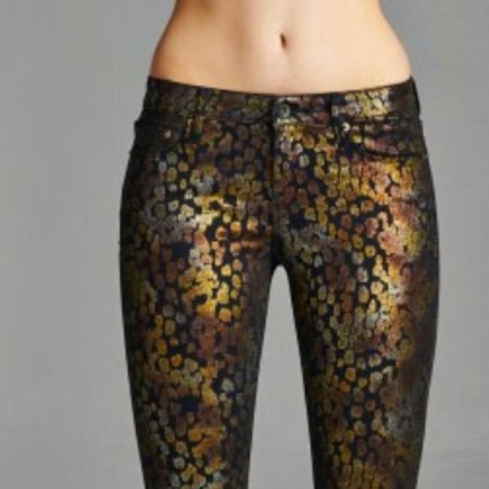 Cult of Individuality Zen Midrise Metallic Aeon Flux Skinny Jeans NWT